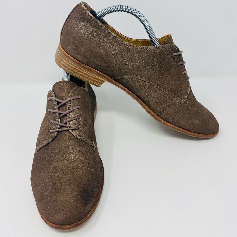 GH BASS 8 Ella Taupe Brown Leather Shimmer Suede Oxford Shoes Academia Y2K* - Picture 9 of 16